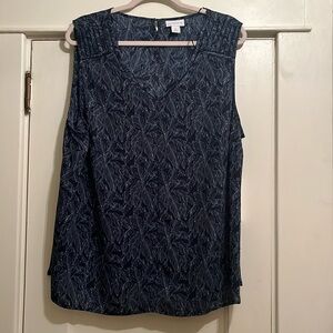 Liz Claiborne | NWT Navy Leaf Print Semi Sheer Blouse Dress Shirt Sleeveless 1X